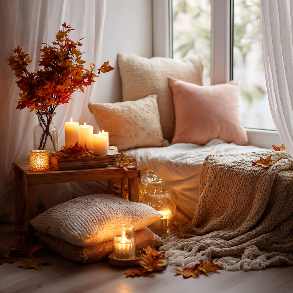 Seasonal home decor styled by AI with cozy fall accents