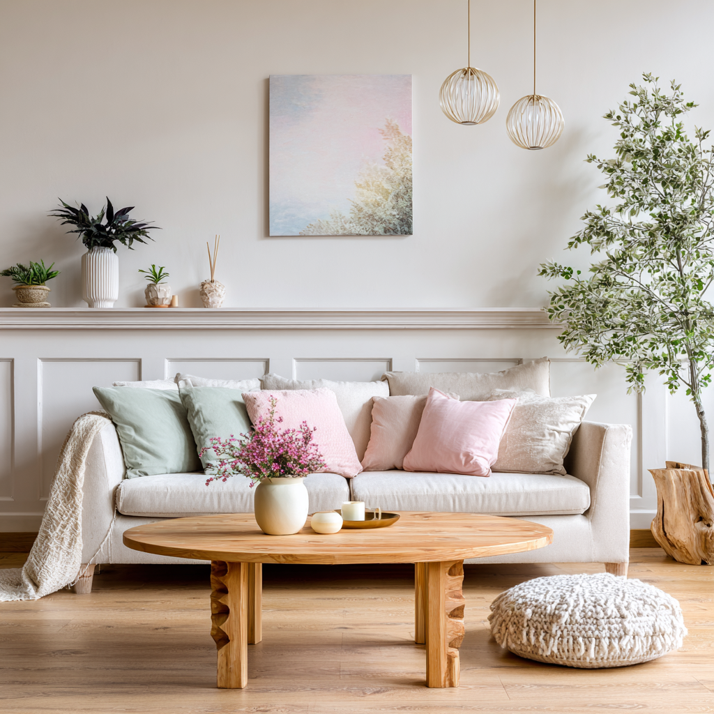 Living room with plain decor before AI styling